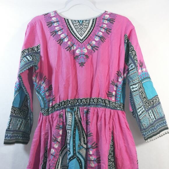 Rainbow Pink Boho Printed Cotton Maxi Dress Pockets Size OSFM - Picture 9 of 10
